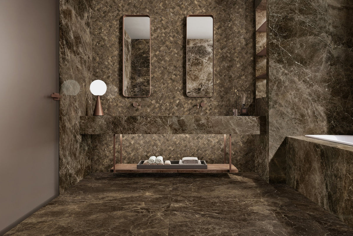 Marble Look Tile Tele di Marmo - Frappuccino Pollock | Interni Austin